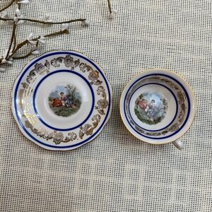 Mitterteich Bavaria Demitasse teacup  Saucer set Germany Courtship Print Vintage